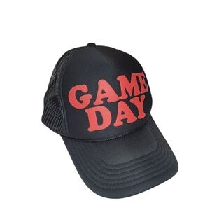 Black Trucker Hat with Red "GAME DAY" Print